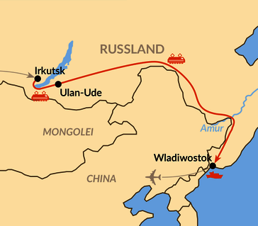 Karte: Transsib auf der ganzen Länge – bis Wladiwostok
