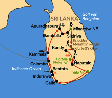 Karte: Natur, Kultur und Wohlfühlmomente auf Sri Lanka