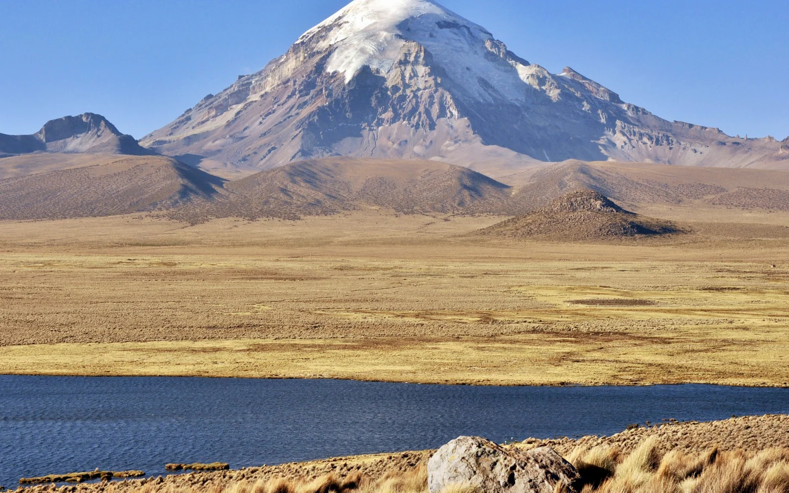 Blick auf den höchsten Berg Boliviens, den Sajama (6.542 m) 
