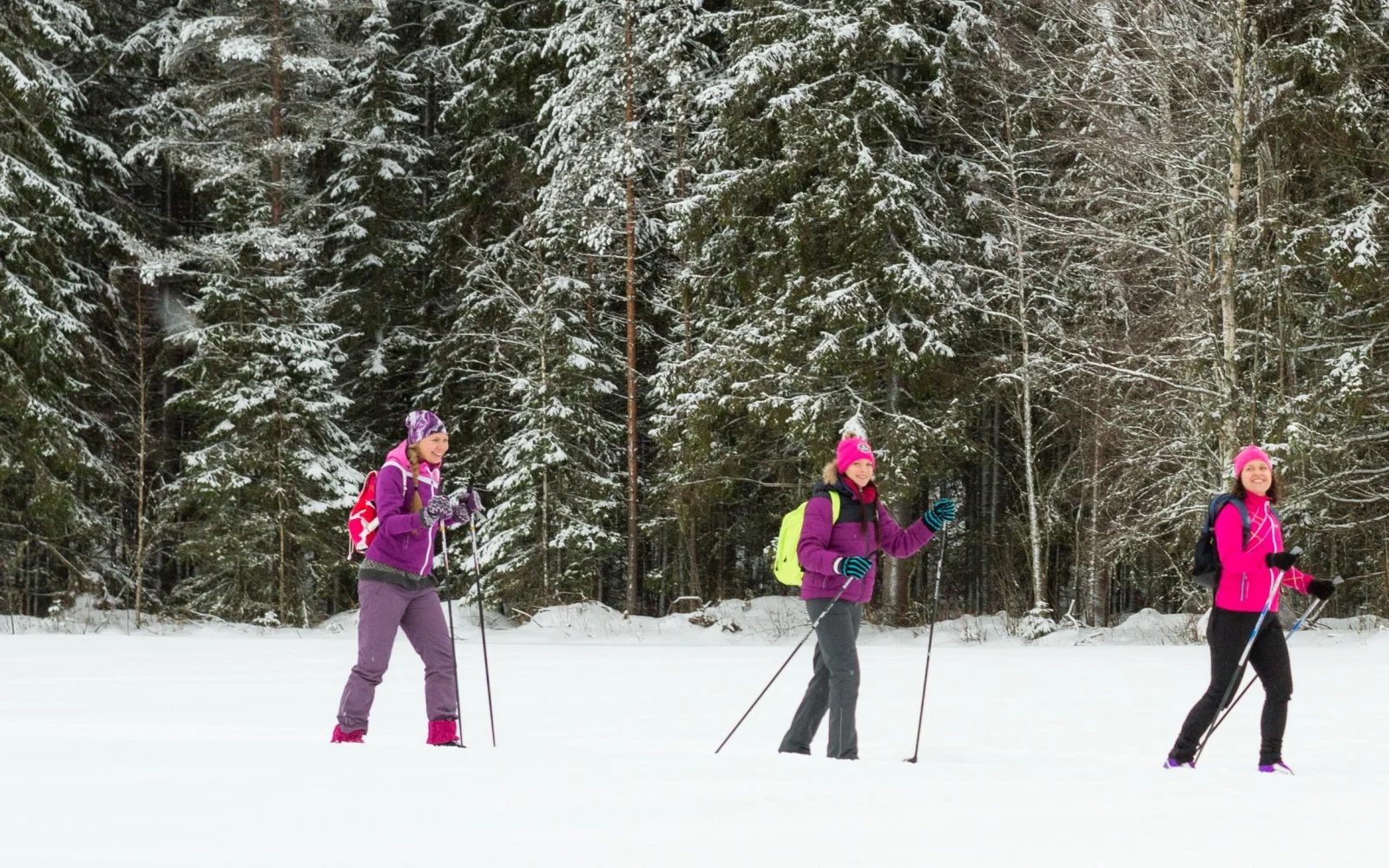 Auf Loipen geht es per Ski über zugefrorene Seen, schneebedeckte Felder...