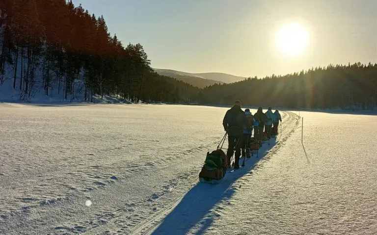 Skitour mit Pulkas zur Wildnishütte „Ravadasjärvi“
