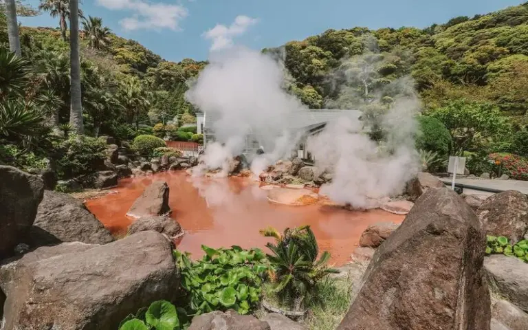 Entdecken der heißen Quellen, die Höllen von Beppu