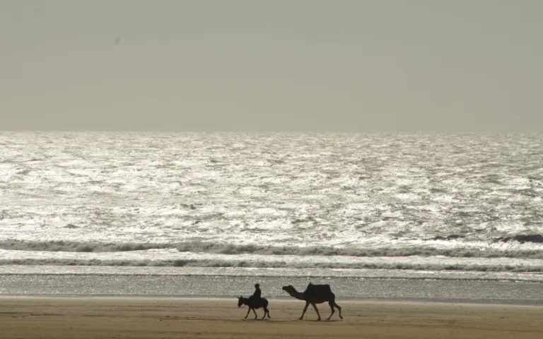 Der Strand von Sidi Kaouki ist besonders am Abend durch besondere Lichtverhältnisse besonders stimmungsvoll