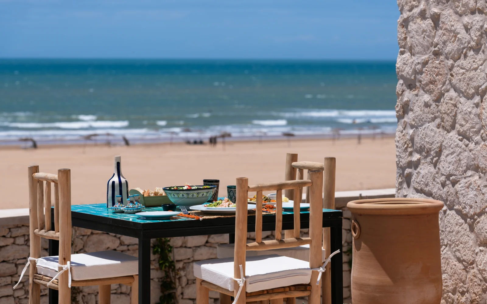 Restaurant der Kasbah d' Eau, eine mögliche Upgrade Option für Ihren Aufenthalt in Sidi Kaouki direkt am Meer gelegen
