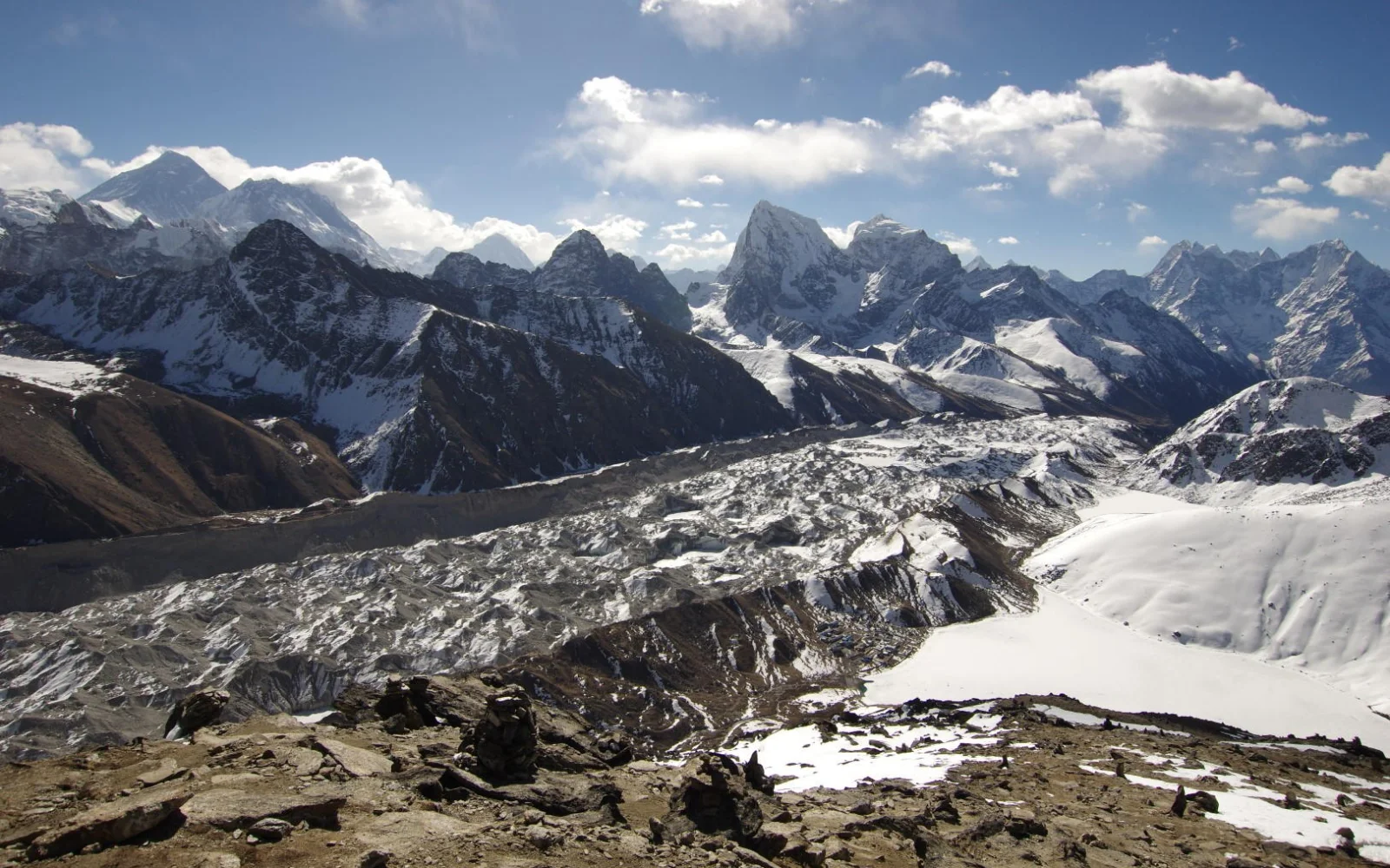 Panorama vom Gokyo-Ri auf Everest, Nuptse, Makalu und Cholatse