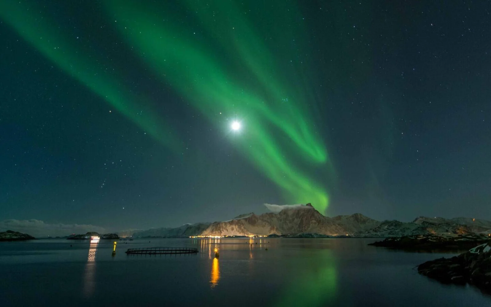 Polarlichter im Mondschein